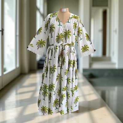 L/XL Ari Printed Cotton Dress 57&quot; Long Jalabiya