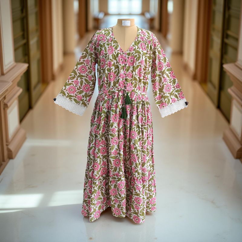 L/XL Ari Printed Cotton Dress 57&quot; Long Jalabiya