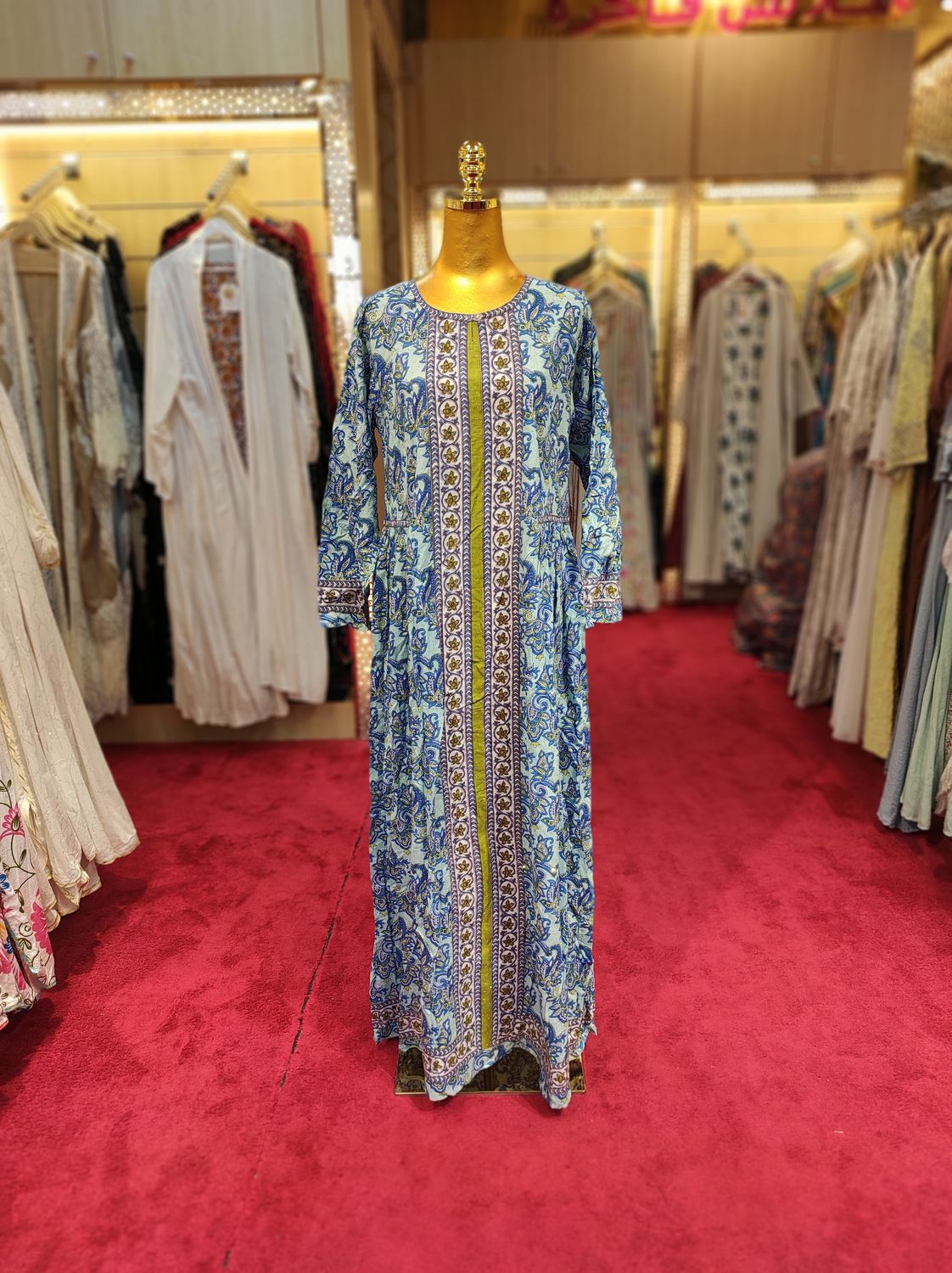 S/M Bhopali Crystal Printed Cotton Dress 57&quot; Long Jalabiya