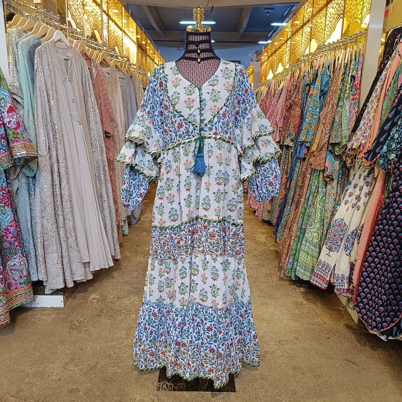 S/M Adeeba Printed Cotton Dress 57&quot; Long Jalabiya