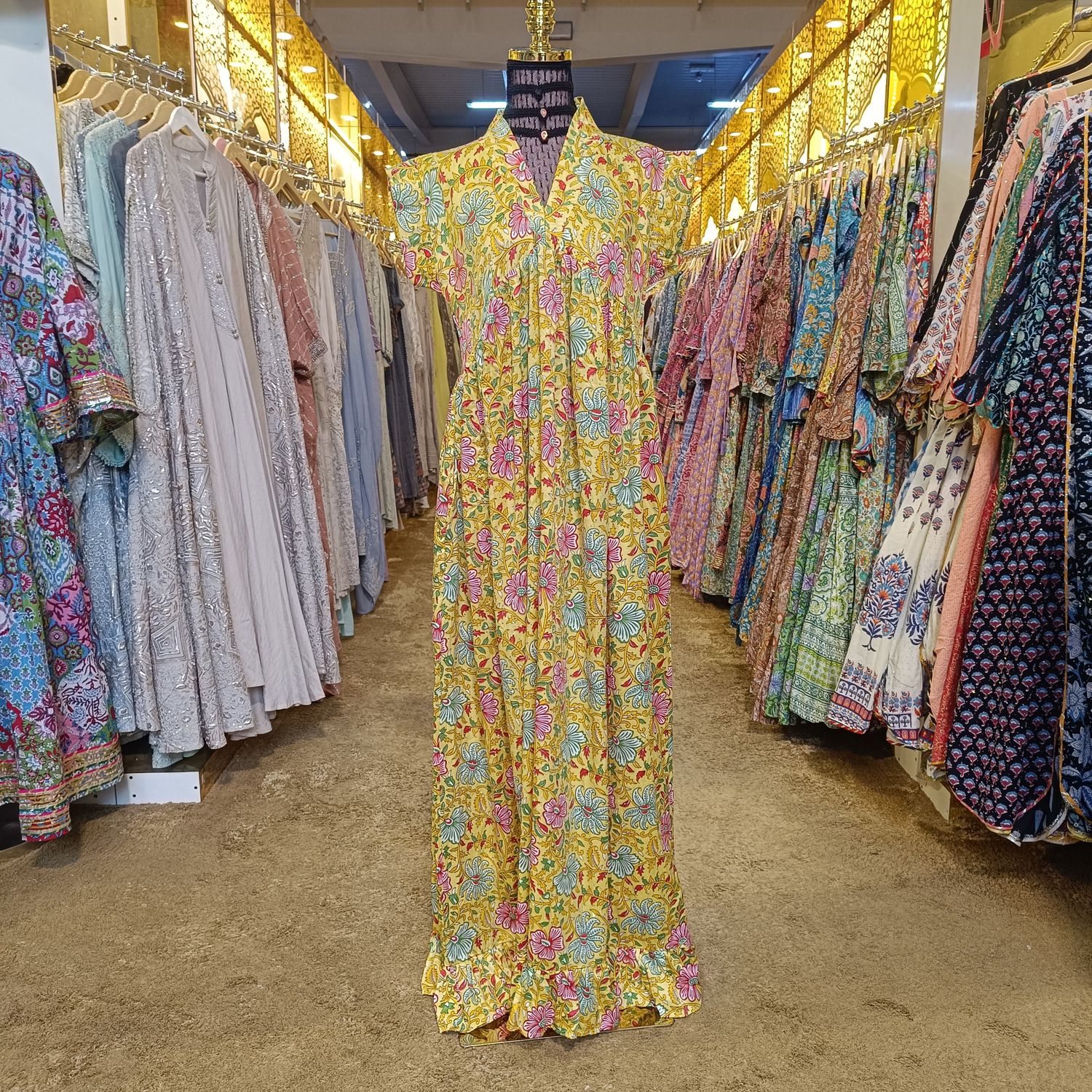 S/M  Amani Silk Crystal Printed  Dress 54&quot; Long Jalabiya