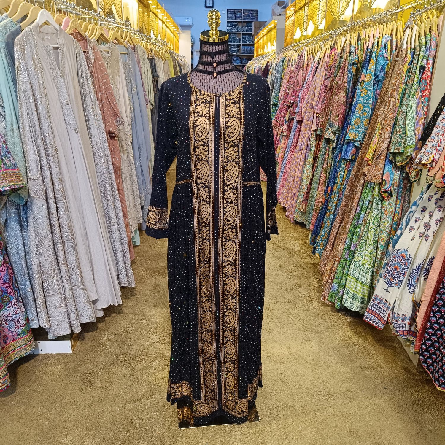 S/M Bhopali Printed And Hand work Cotton Dress 57&quot; Long Jalabiya