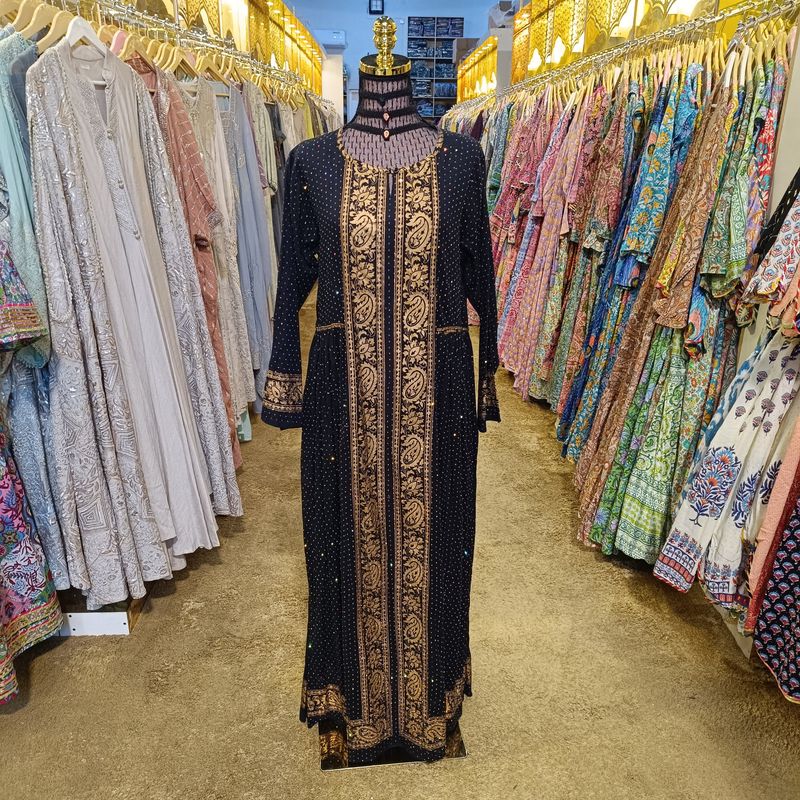 S/M Bhopali Printed And Hand work Cotton Dress 57&quot; Long Jalabiya
