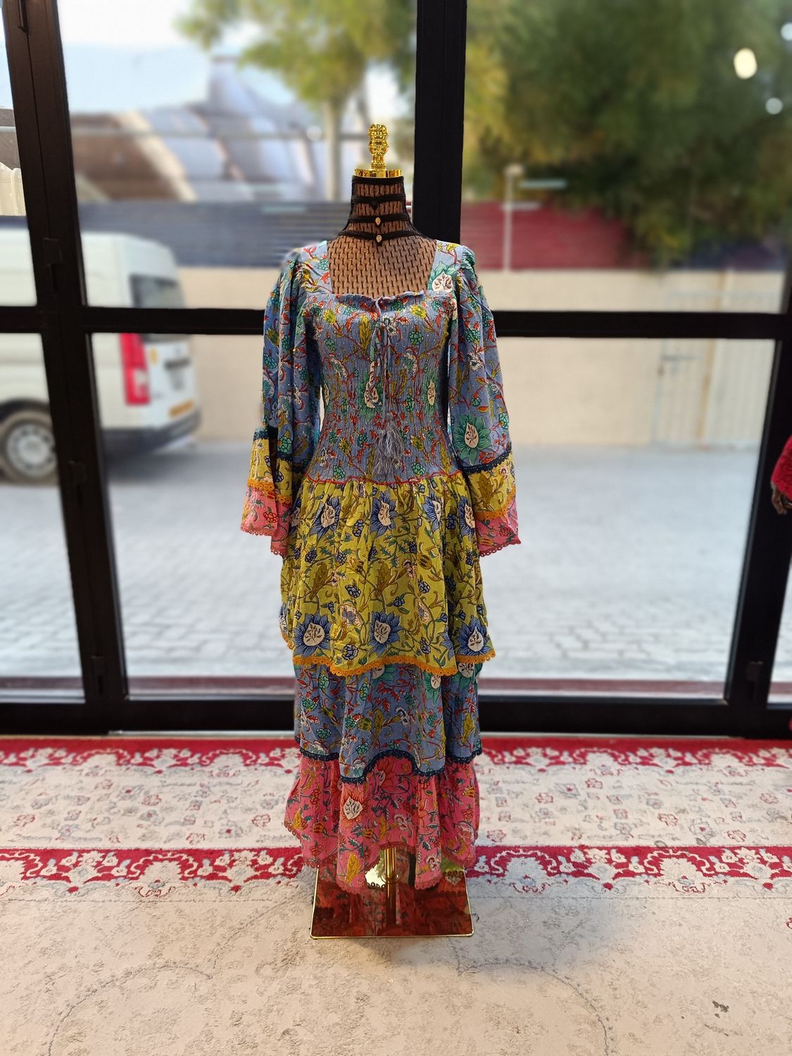 L/XL Rahima Crystal Multi Printed Cotton  Dress 57&quot; Long Jalabiya