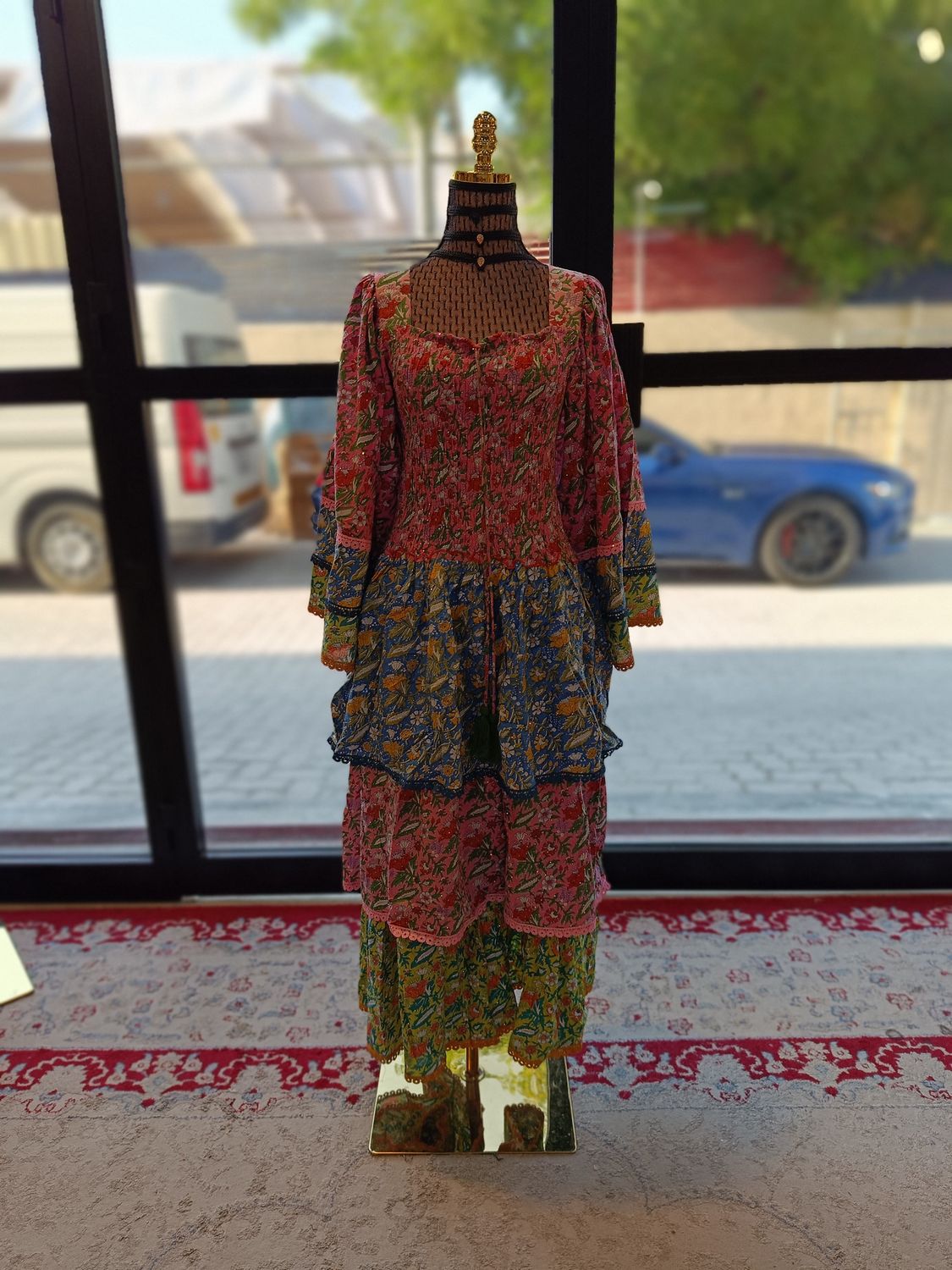 L/XL Rahima Crystal Multi Printed Cotton  Dress 57&quot; Long Jalabiya