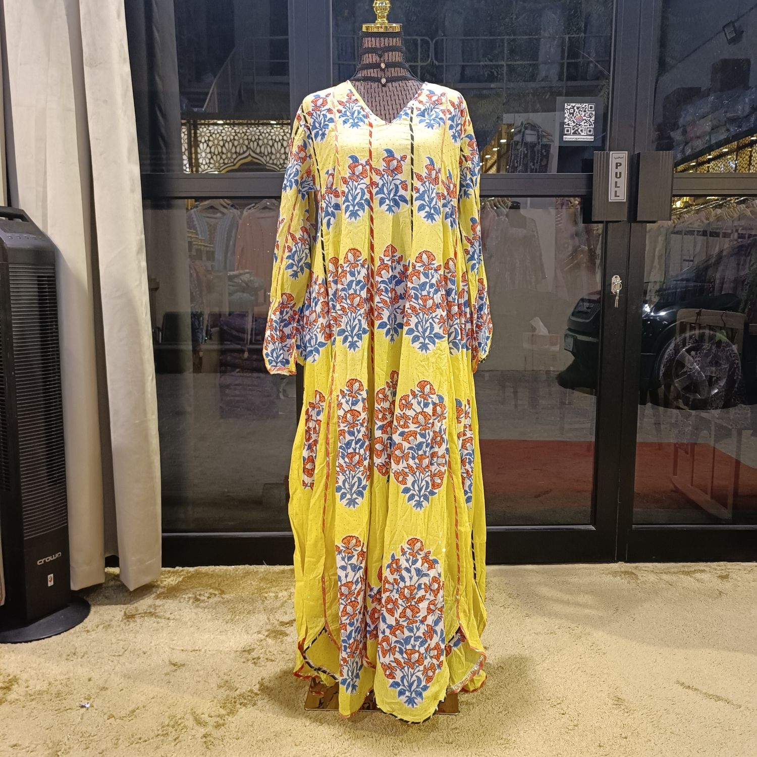 S/M Meher Crystal Multi Printed Cotton Dress 57&quot; Long Jalabiya