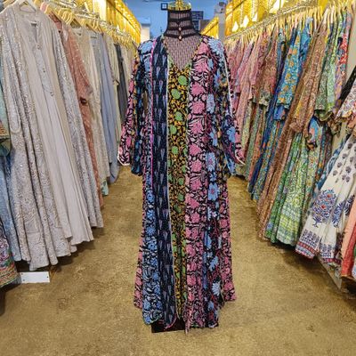 S/M Meher Crystal Multi Printed Cotton Dress 56&quot; Long Jalabiya