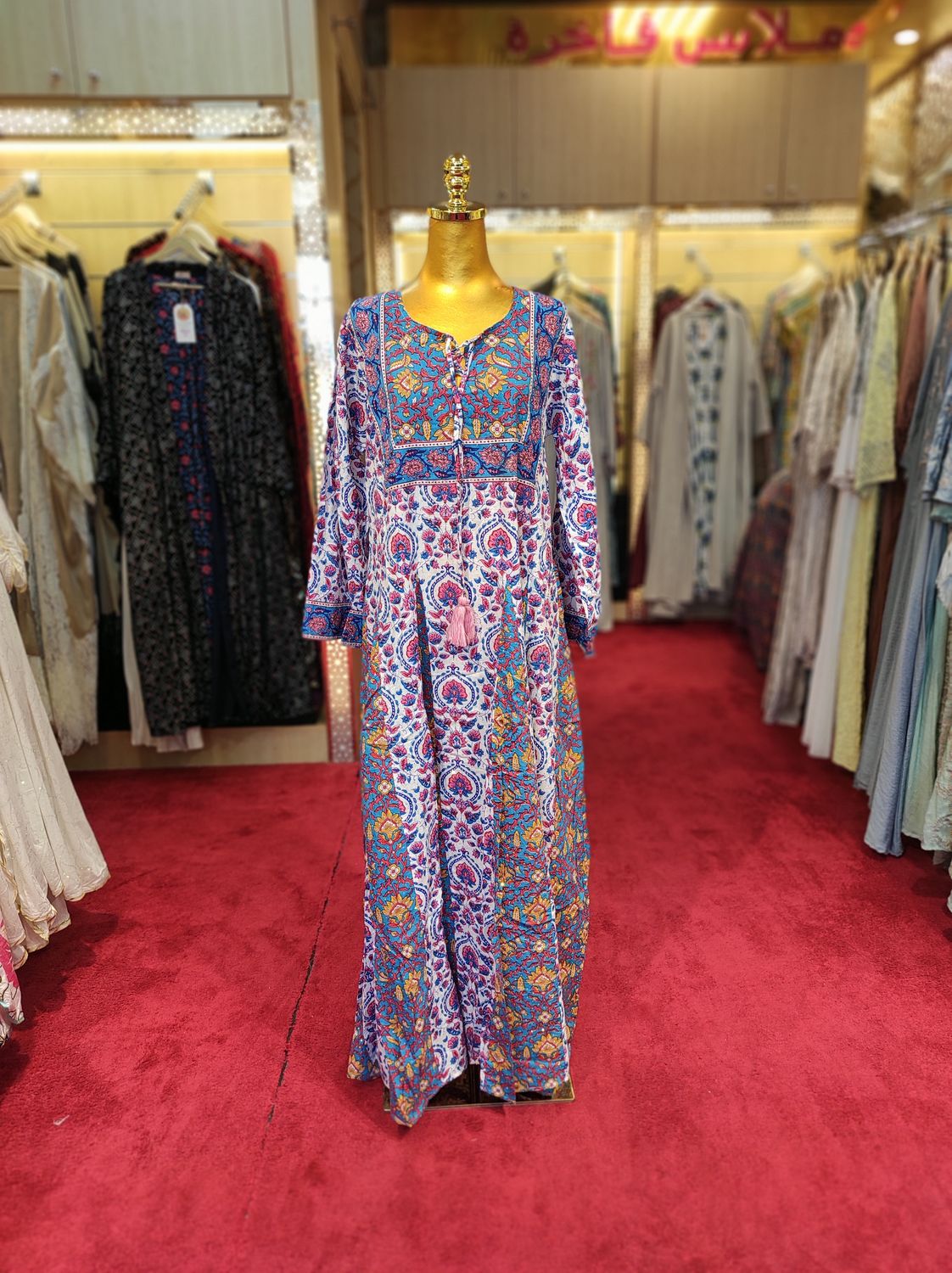 S/M Anaya Crystal Printed Cotton Dress 57&quot; Long Jalabiya