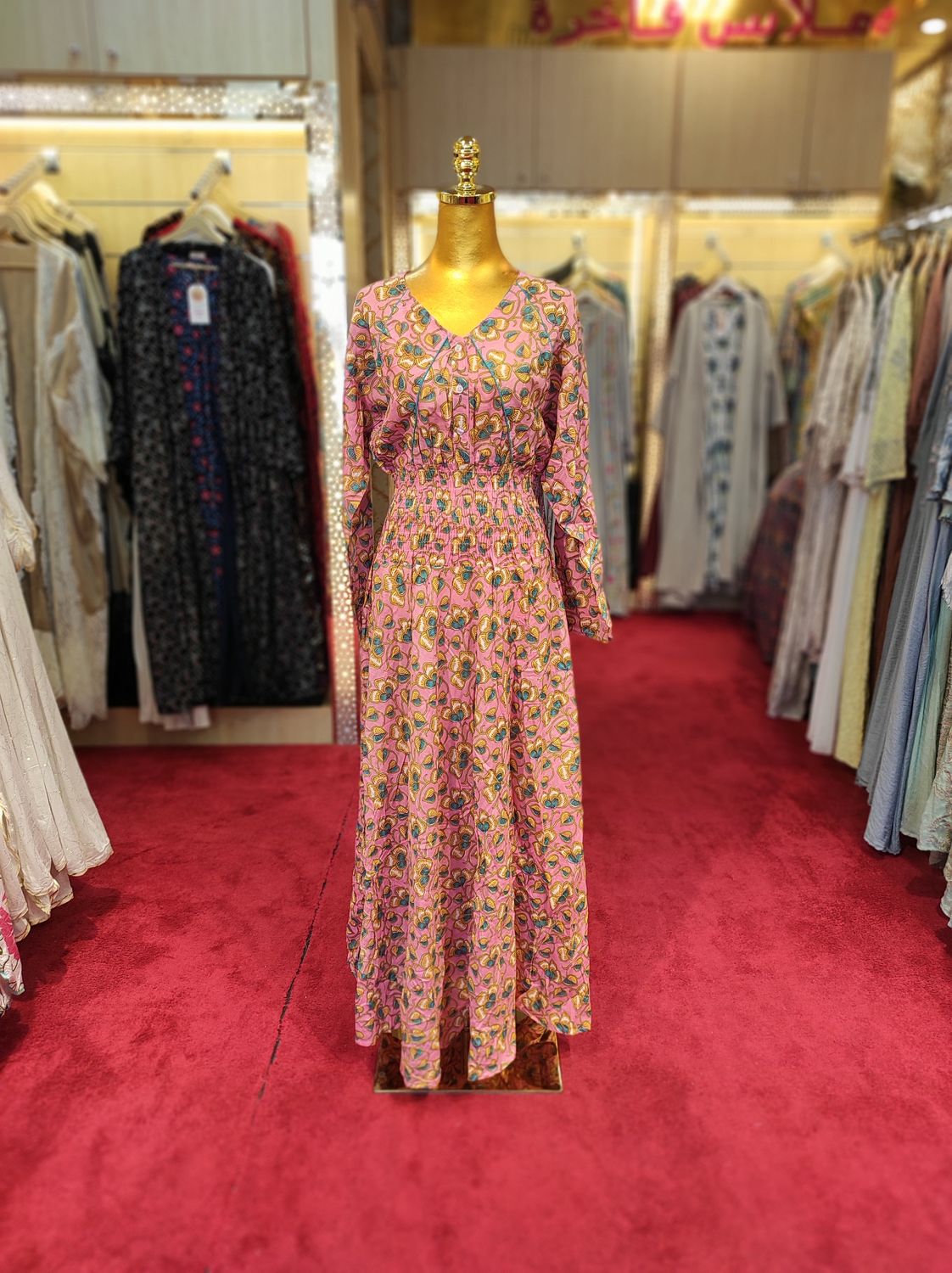L/XL Mawiya Printed Cotton Dress 57&quot; Long Sleeves Jalabiya