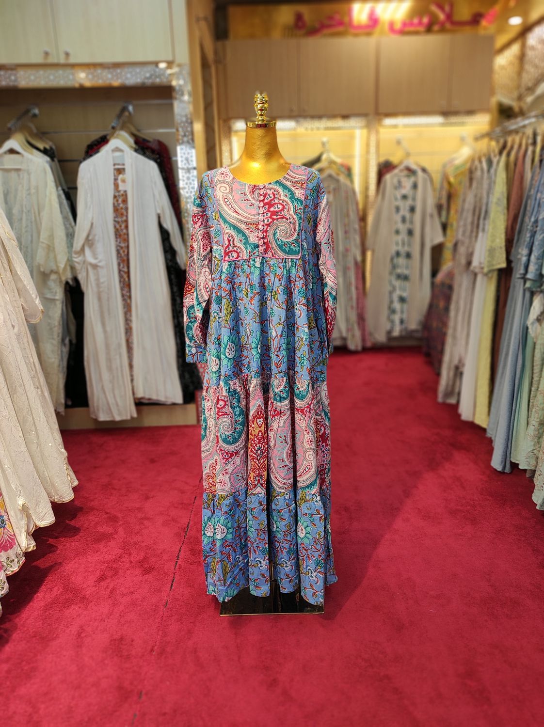 L/XL Yumna Printed Cotton Dress 57&quot; Long Jalabiyas