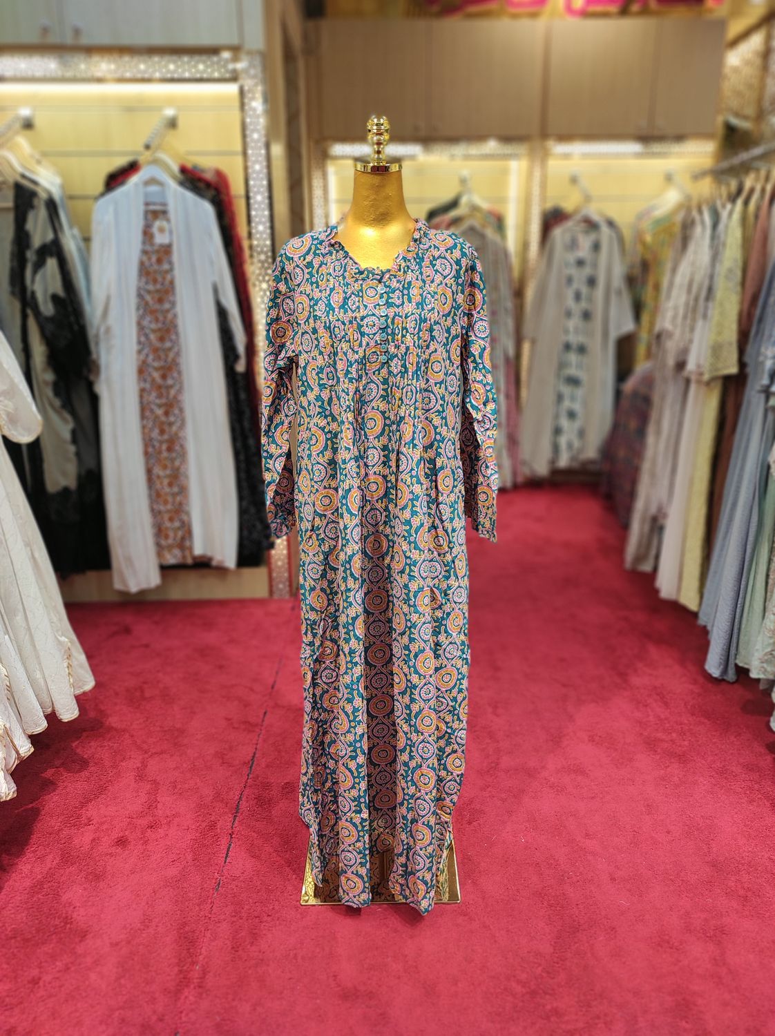 L/XL Sparrow Printed Cotton Dress 57&quot; Long Jalabiya