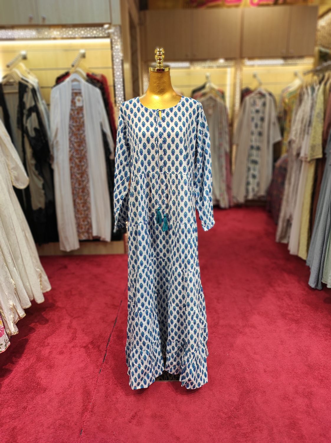 L/XL Razia Printed Cotton Dress 57&quot; Jalabiya