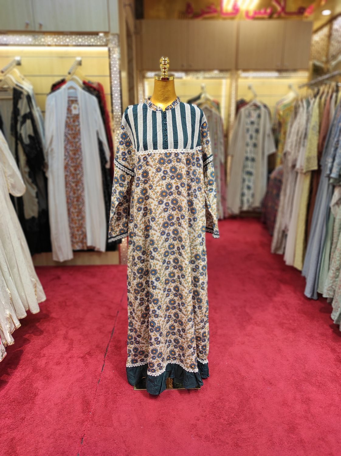 L/XL Narina Printed Cotton Dress 57&quot; Long Jalabiya