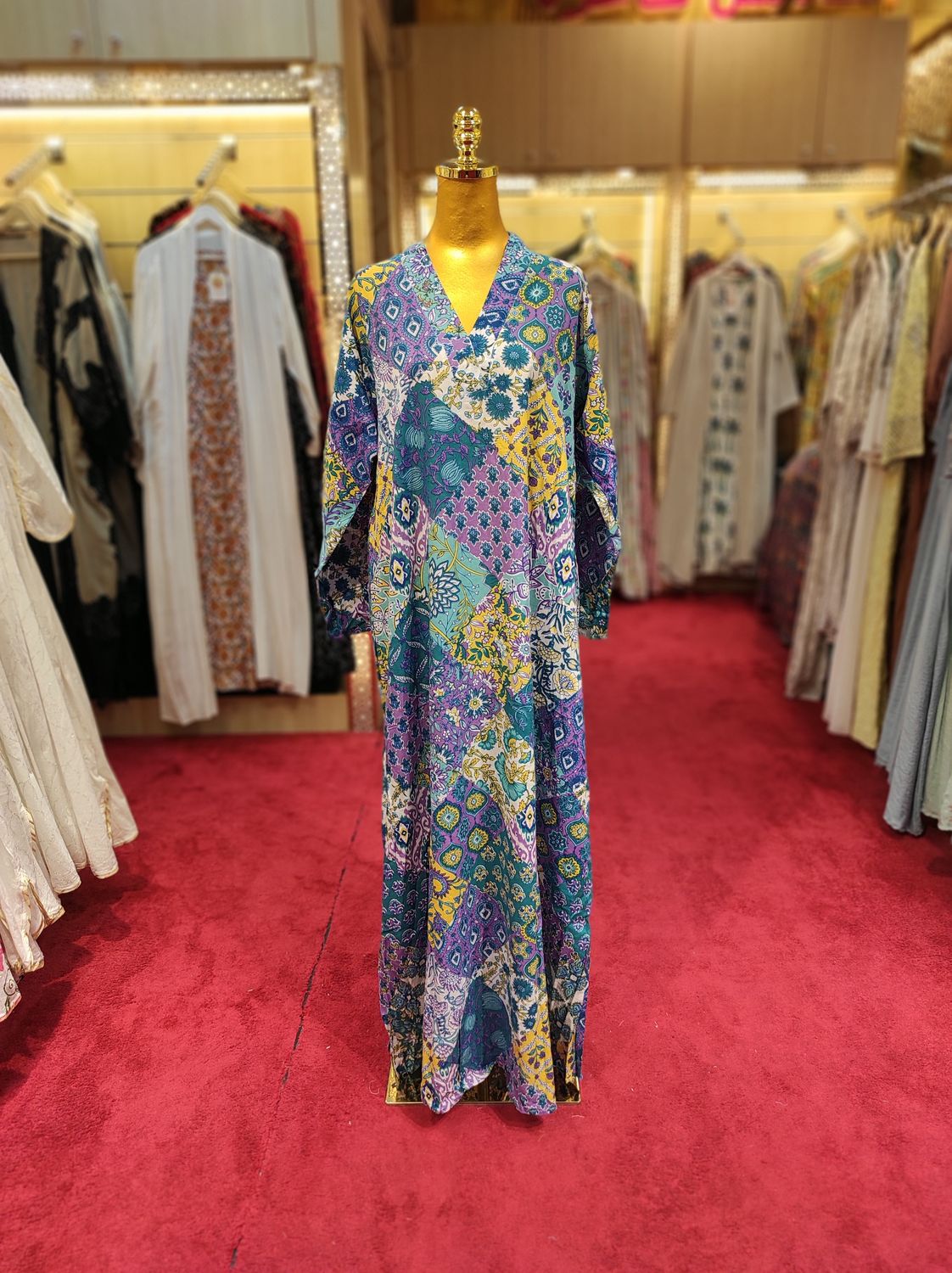 L/XL Teena Printed Cotton Dress 57&quot; Long Jalabiya
