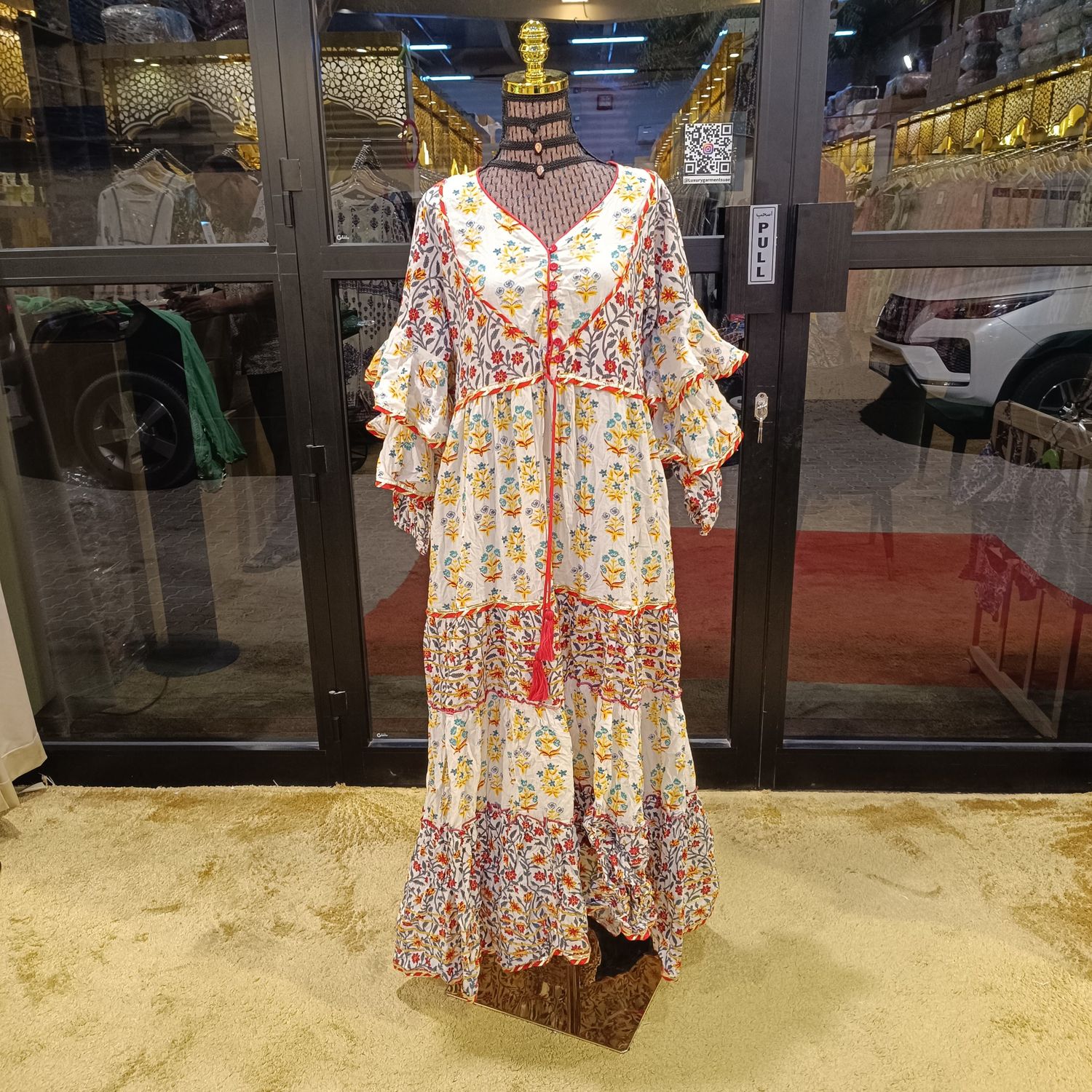 XS X Adeeba Printed Cotton Dress 54&quot; Long Jalabiya