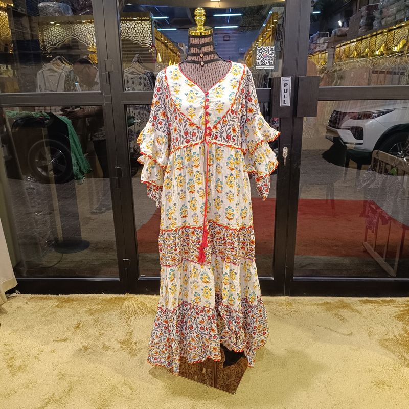 XS X Adeeba Printed Cotton Dress 54&quot; Long Jalabiya