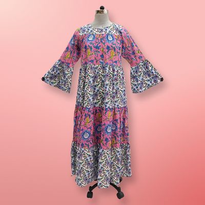 S/M Moon Printed Cotton Dress 57&quot; Long Jalabiya