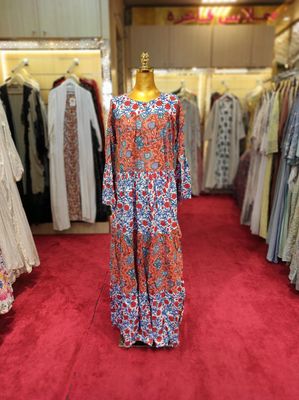 S/M Moon Printed Cotton Dress 57&quot; Long Jalabiya