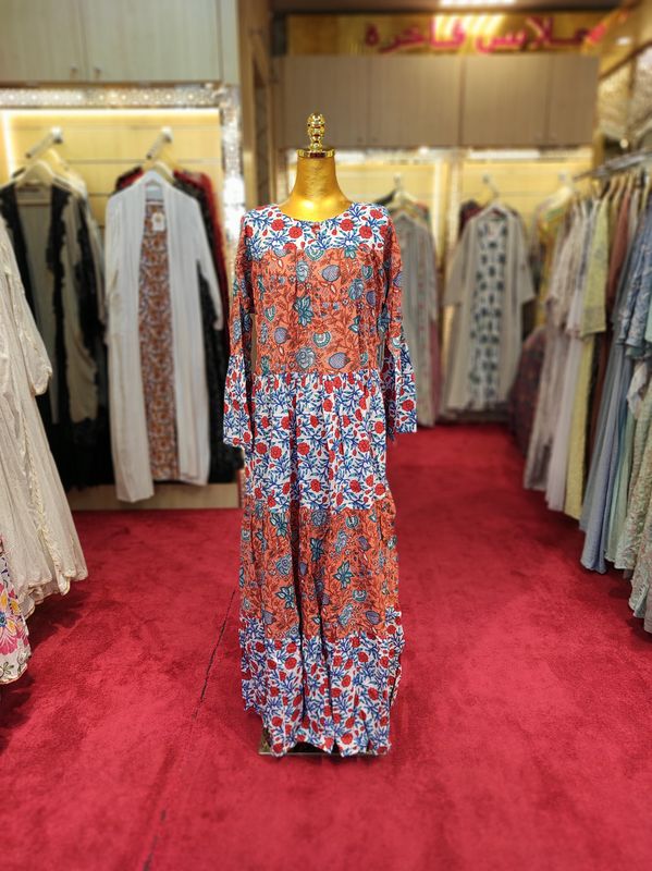 S/M Moon Printed Cotton Dress 57&quot; Long Jalabiya