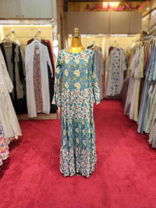S/M Moon Printed Cotton Dress 57&quot; Long Jalabiya