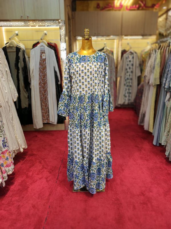 S/M Moon Printed Cotton Dress 57&quot; Long Jalabiya