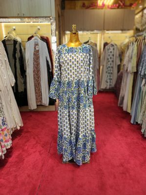 S/M Moon Printed Cotton Dress 57&quot; Long Jalabiya