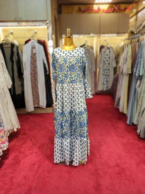 S/M Moon Printed Cotton Dress 57&quot; Long Jalabiya