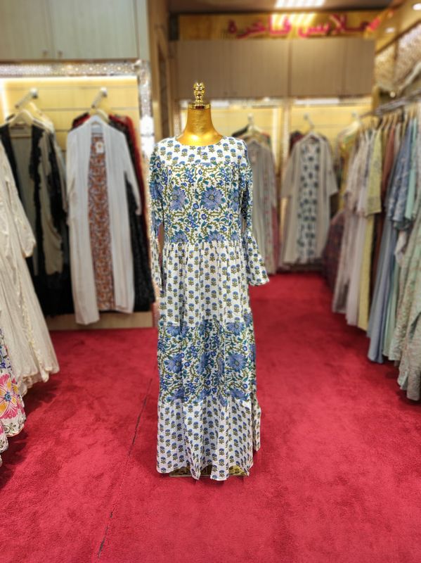 S/M Moon Printed Cotton Dress 57&quot; Long Jalabiya