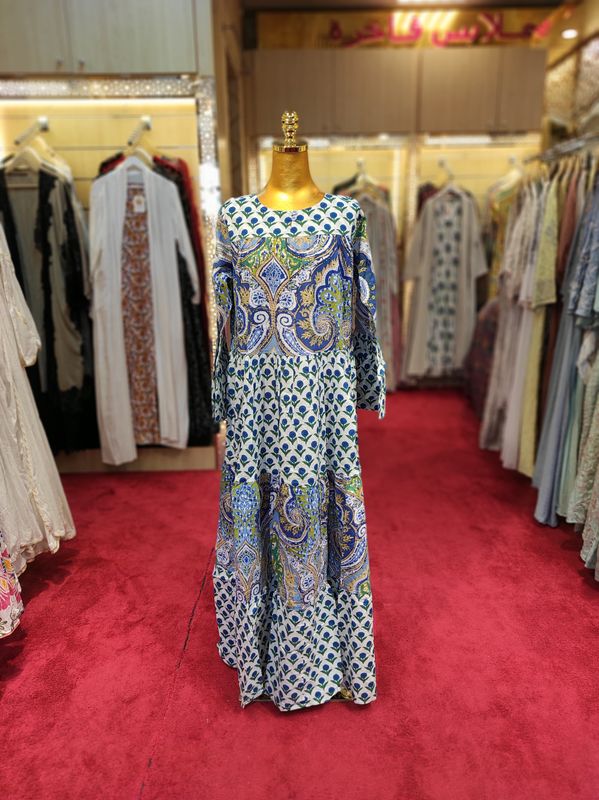 S/M Moon Printed Cotton Dress 57&quot; Long Jalabiya