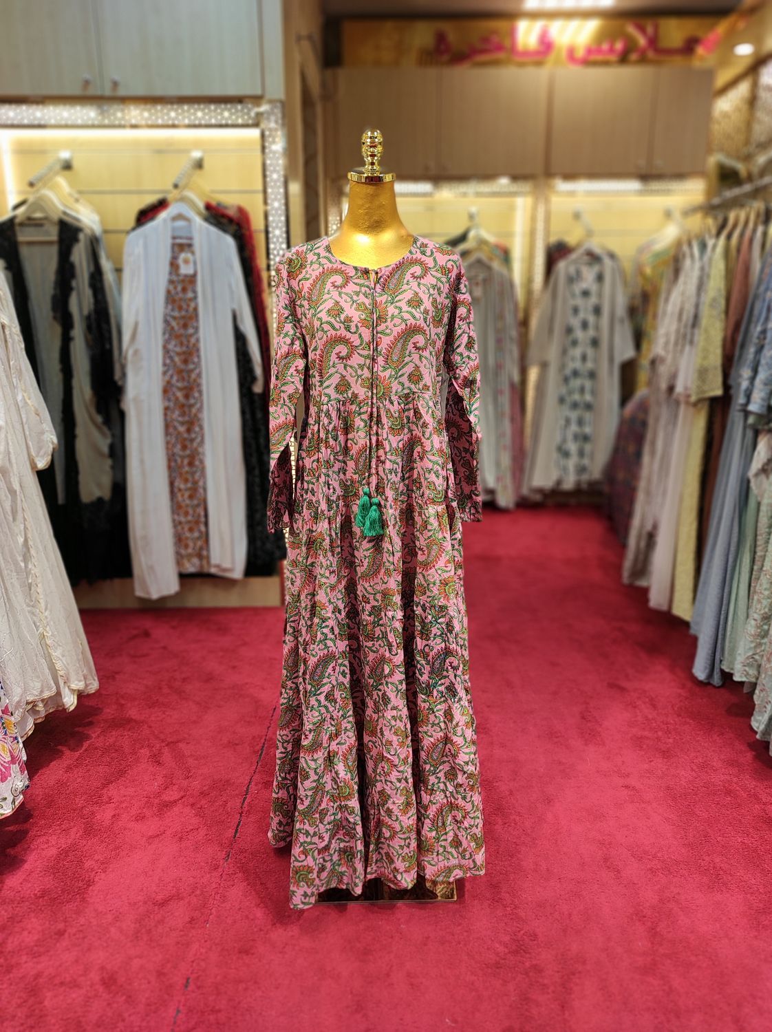S/M Razia Printed Cotton Dress 57&quot; long Sleeves Jalabiya