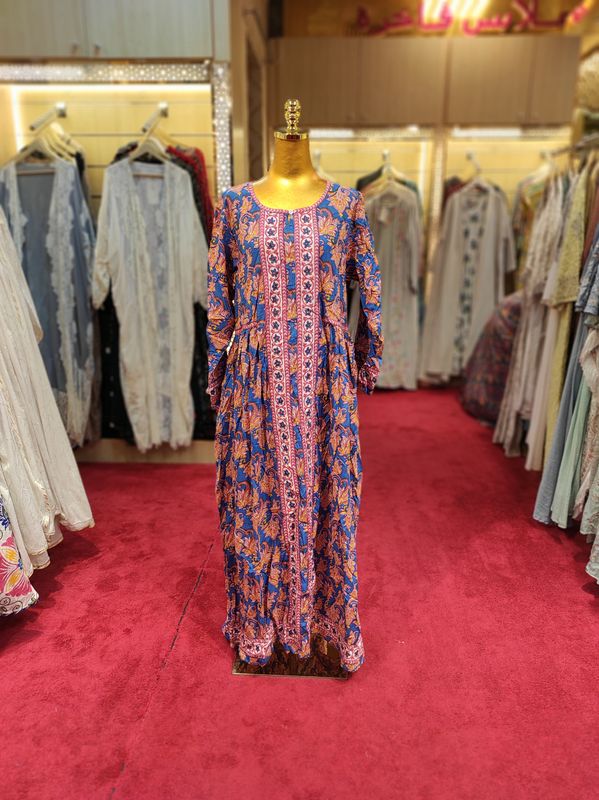 S/M Bhopali Printed Cotton Dress 57&quot; Long Jalabiya