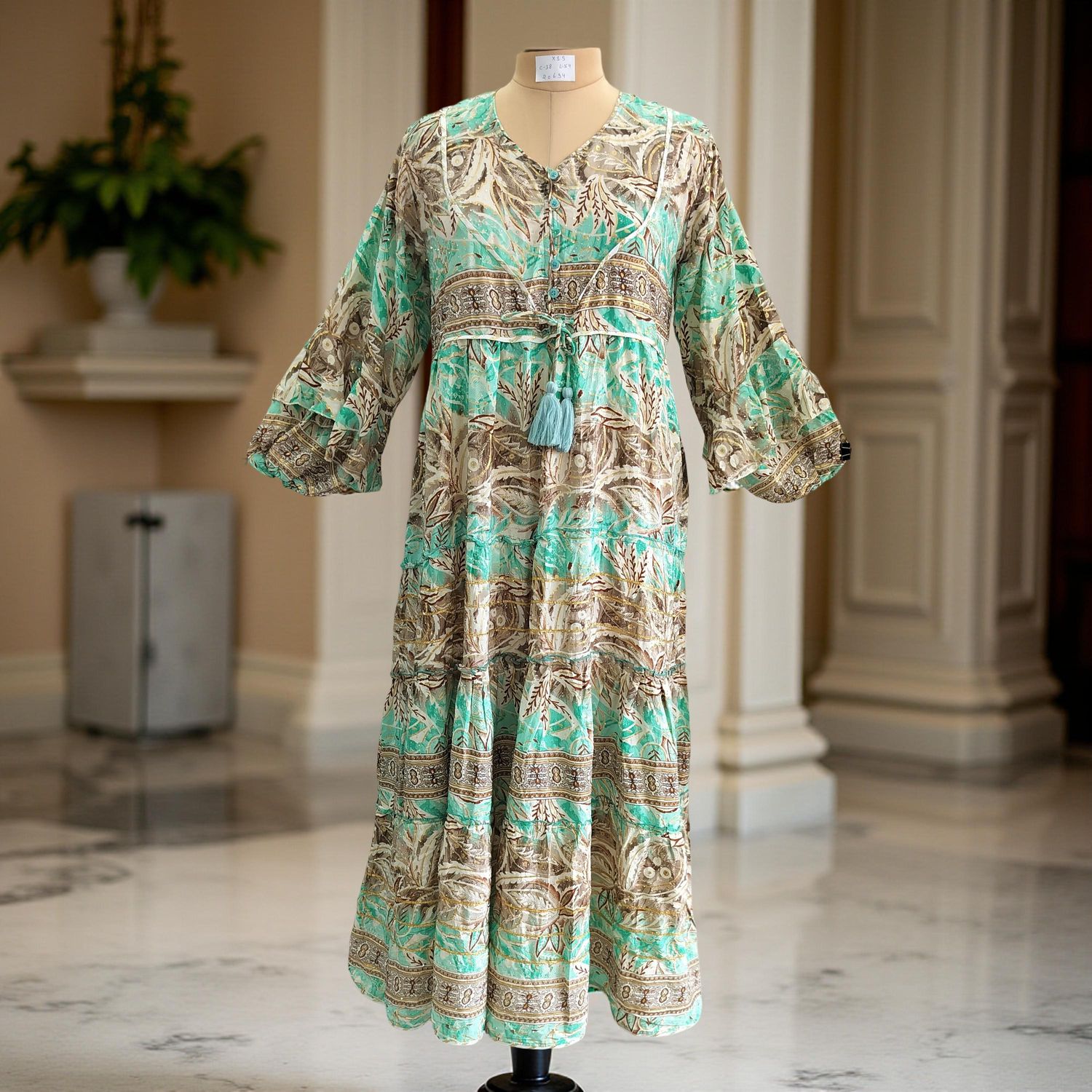 XS/S Adeeba Crystal Silk Dress 54&quot; Long Jalabiya