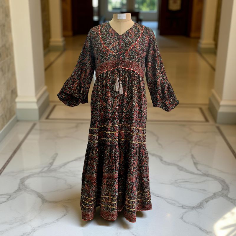 L/XL Adeeba Crystal Silk Dress 57&quot; Long Jalabiya