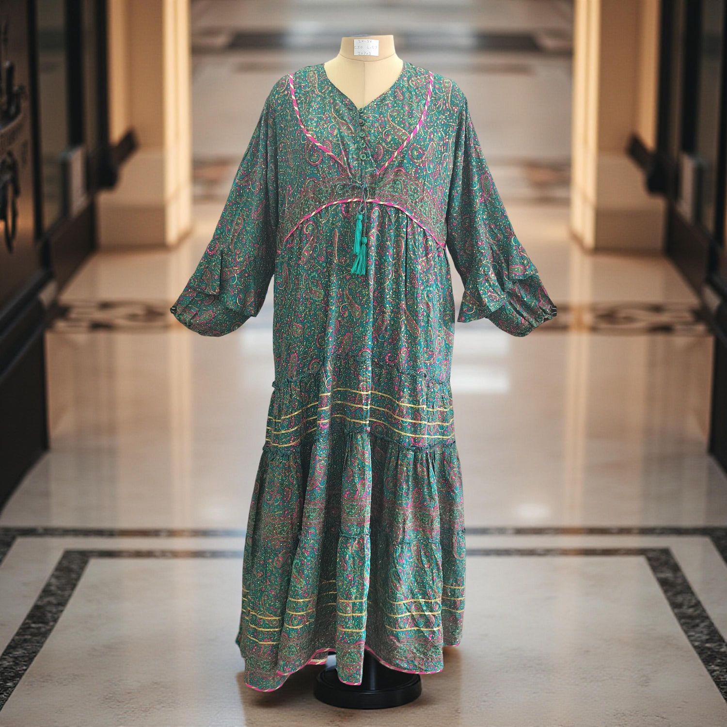 2XL/3XL Adeeba Crystal Silk Dress 57&quot; Long Jalabiya