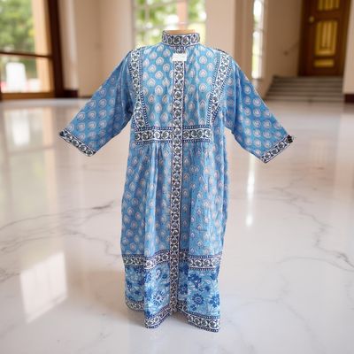 10-11 Year Faryat Printed Cotton  Dress 46&quot; Long Jalabiya
