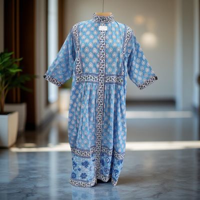12-13 Year Faryat Printed Cotton  Dress 50&quot; Long Jalabiya