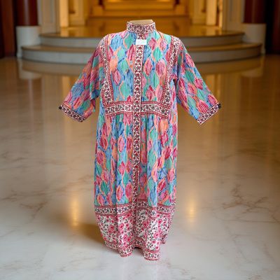 12-13 Year Faryat Printed Cotton  Dress 50&quot; Long Jalabiya