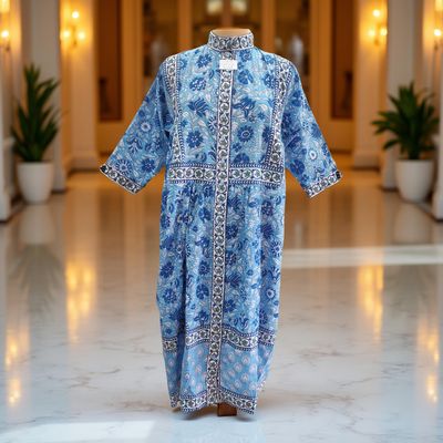 12-13 Year Faryat Printed Cotton  Dress 50&quot; Long Jalabiya