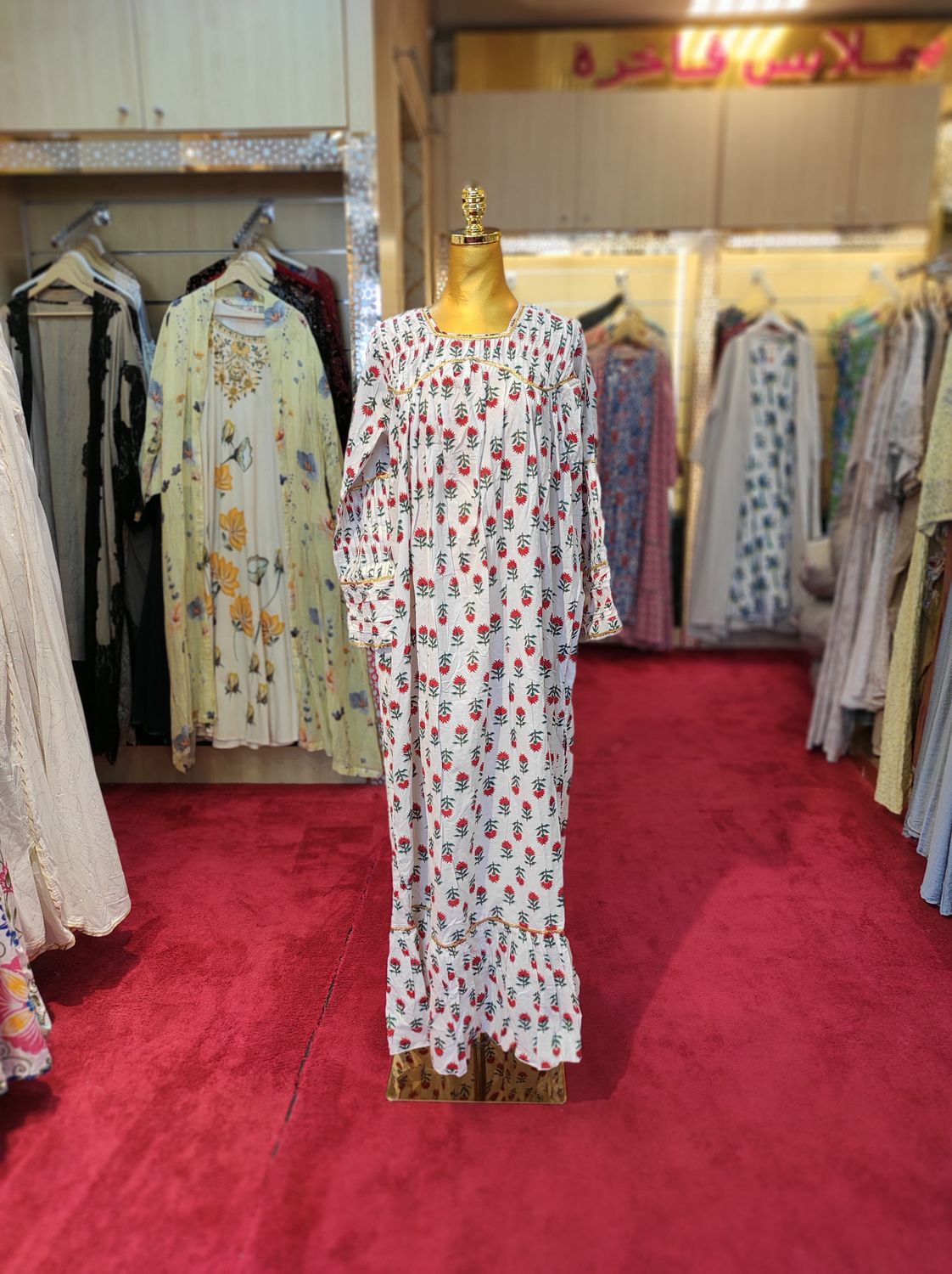 L/XL Ashirah Printed Cotton Dress 57&quot; Long Jalabiya