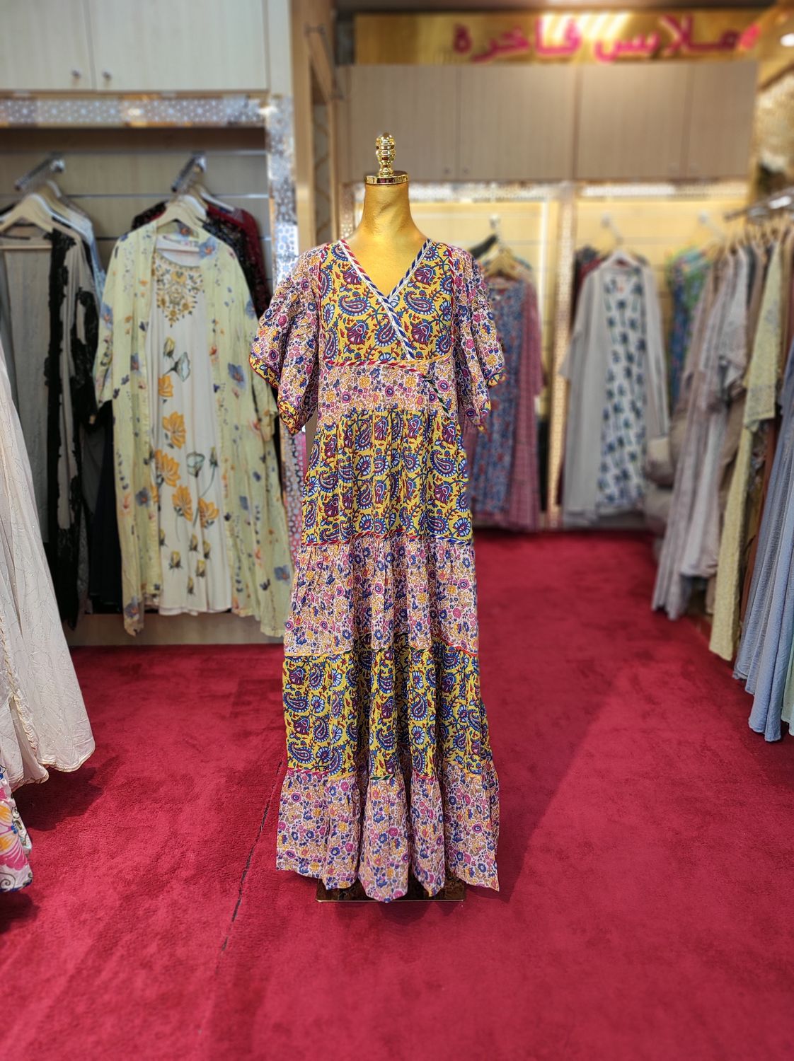 L/XL Dahlia Printed Cotton Dress 57&quot; Long Jalabiya