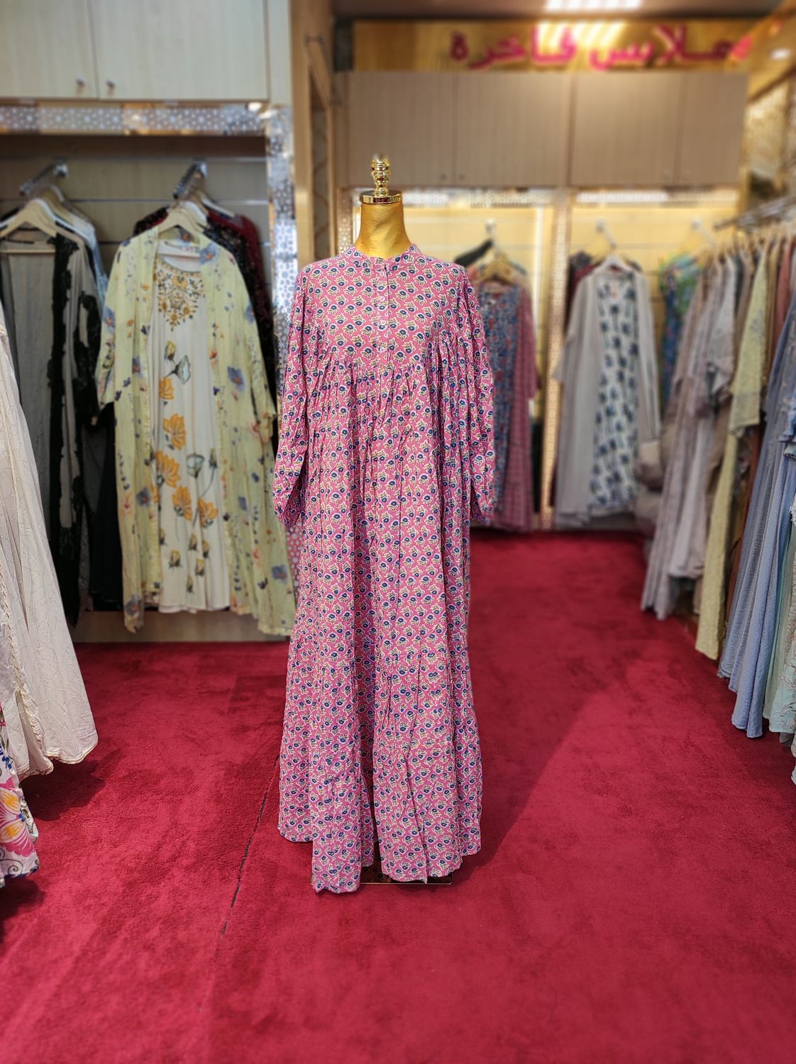 S/M Alfia Printed Cotton Dress 57&quot; Long Jalabiya