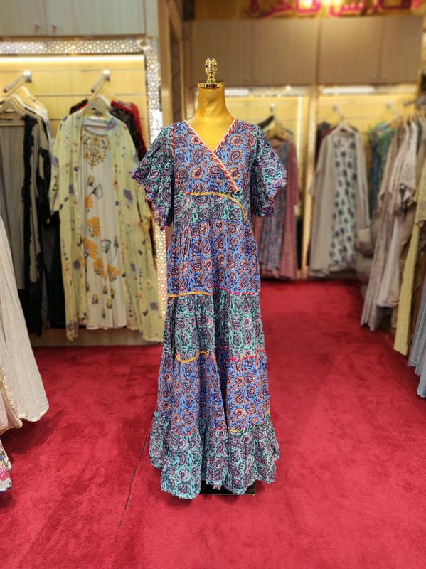 S/M Dahlia Printed Cotton Dress 57&quot; Long Jalabiya