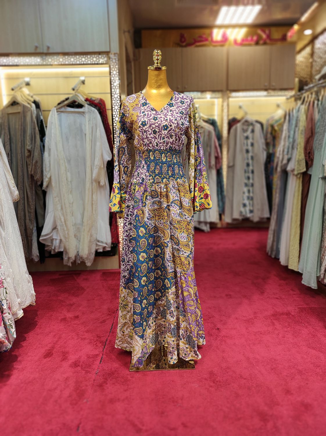 L/XL Musira Multi Printed Cotton Dress 57&quot; Long Jalabiya