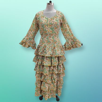 L/XL Jawaria Printed Cotton Dress 57&quot; Long Jalabiya