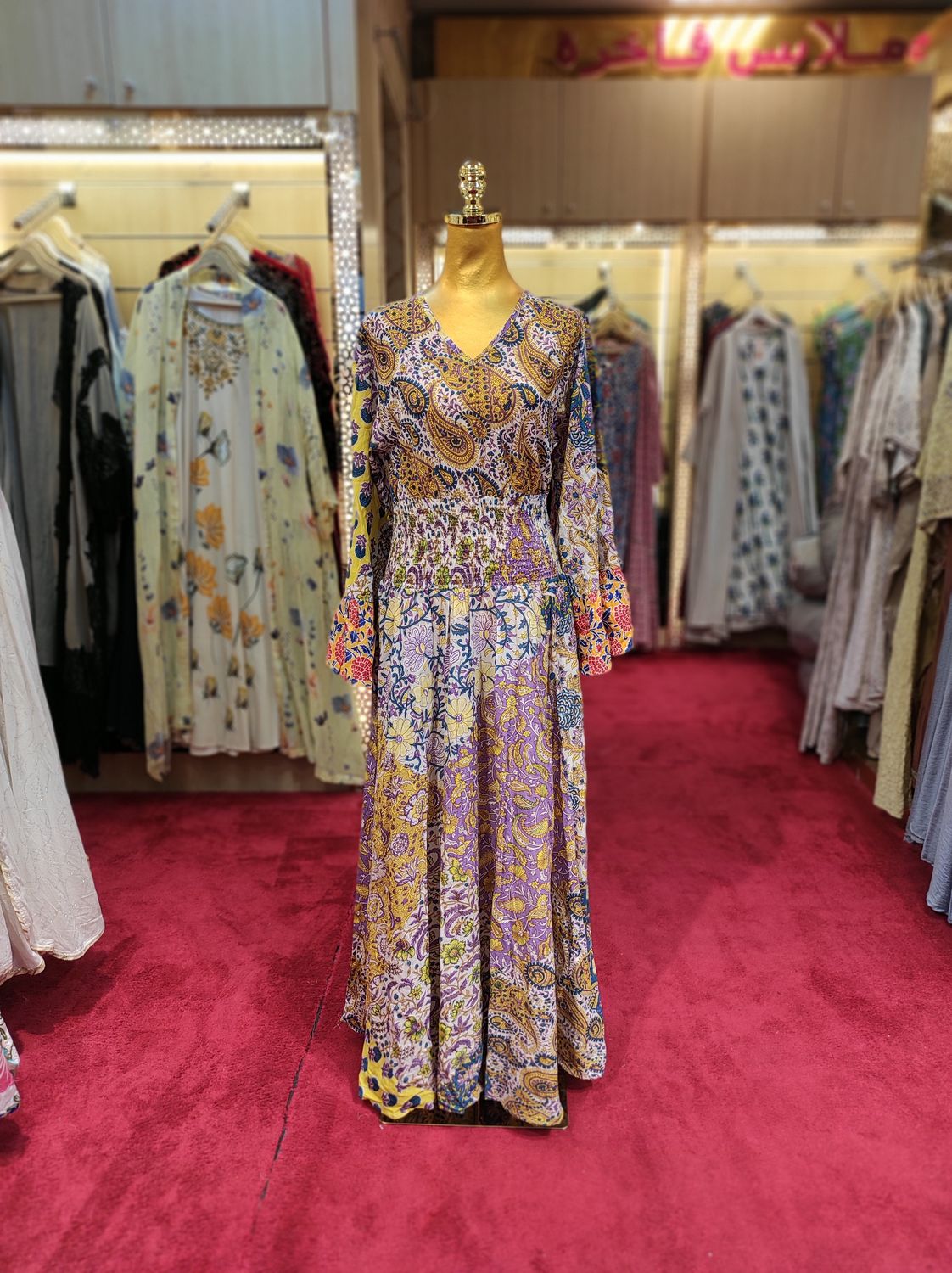 L/XL Musira Multi Printed Cotton Dress 57&quot; Long Jalabiya