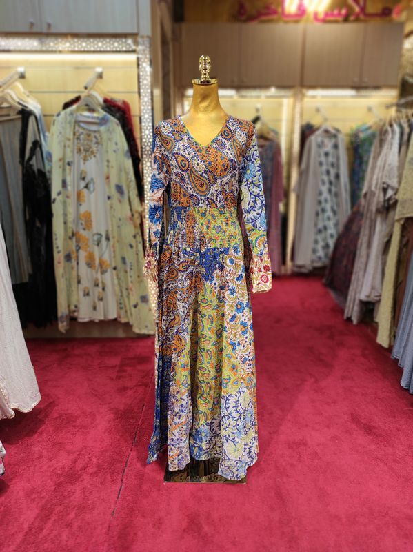 L/XL Musira Multi Printed Cotton Dress 57&quot; Long Jalabiya