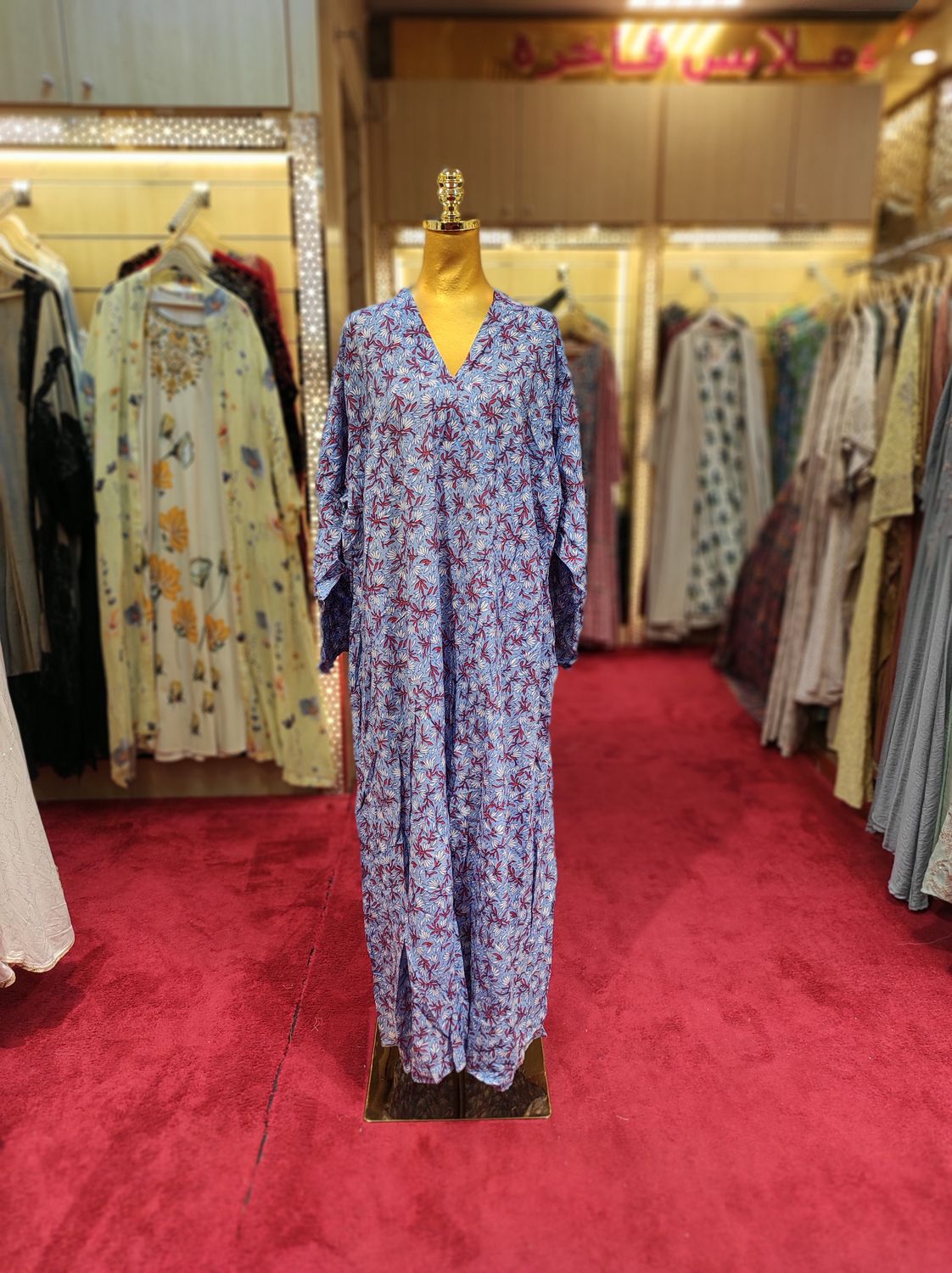 4XL/5XL Teena Printed Cotton Dress 57&quot; Long Jalabiya