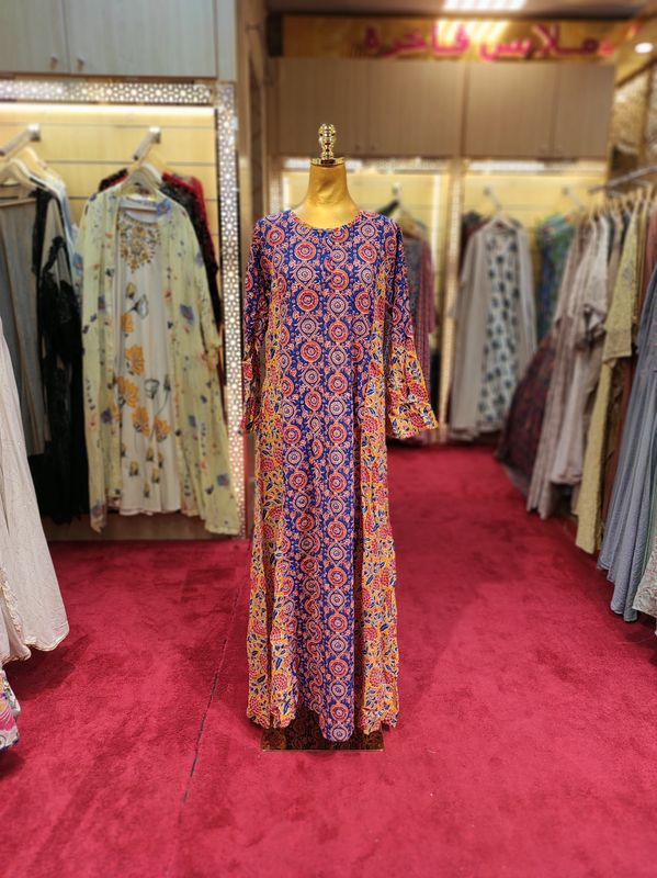 S/M Marry Printed Cotton Dress 57&quot; Long Jalabiya