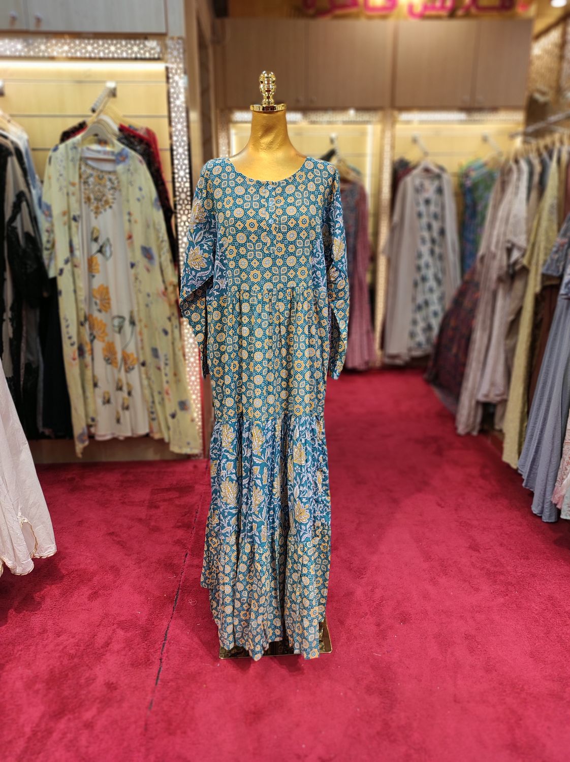 L/XL Juhi Printed Cotton Dress 57&quot; Long Jalabiya