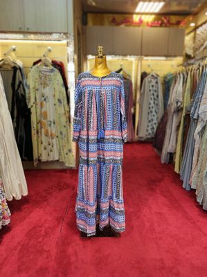 L/XL Abiya Printed Cotton Dress 57&quot; Long Jalabiya